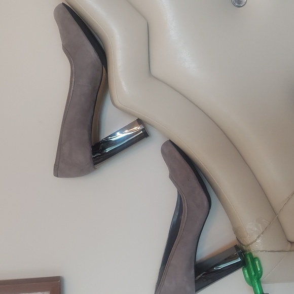 Cole Haan Gray Heels with Silver Block Heel - Picture 2 of 9